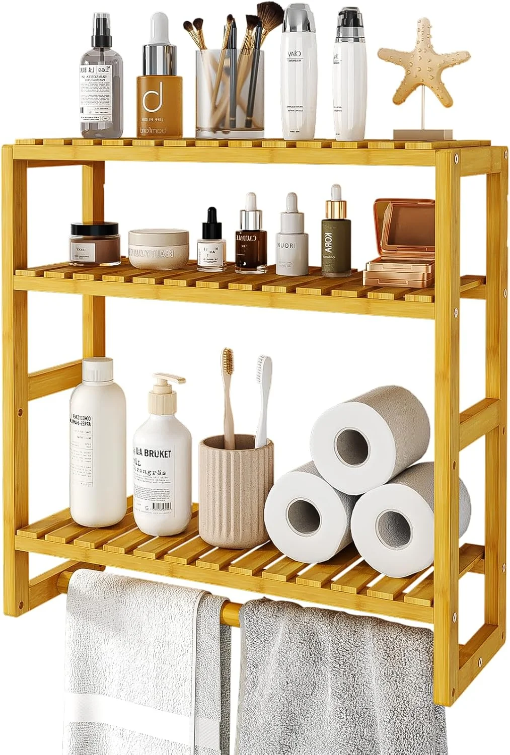 Over The Toilet Storage Bathroom Shelves Wall Mounted 3 Tier Black - Image 8