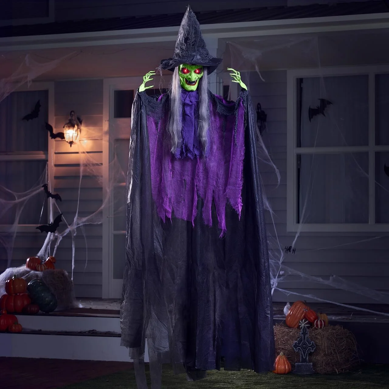 72?? Halloween Hanging Witch Decorations Outdoor, Flying Talking Ghost Decor Light Up Eyes Sound Activated - Image 2