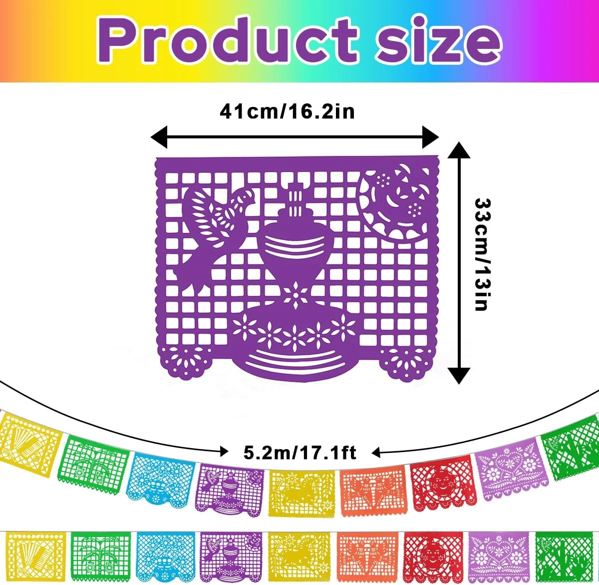 6 Packs 108 Ft Fiesta Party Decorations Mexican Party Banners Papel Picado Banners Cinco De Mayo Decorations Dia De Los Muertos Decor Mexico Halloween - Image 3
