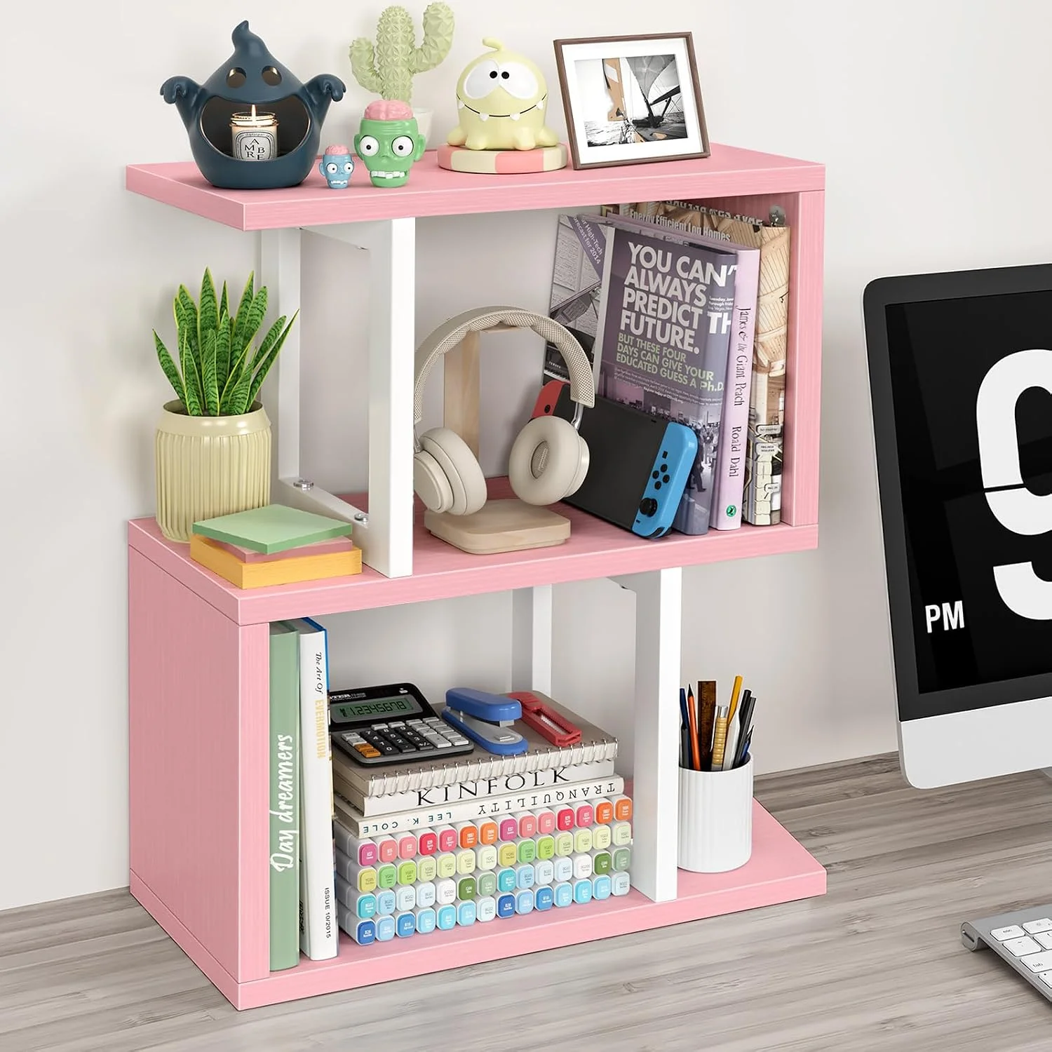 Small Desktop Bookshelf for Top of Desk Shelf - Mini White Table Bookcase 3-Tier Shelves Storage Book Organizer Hutch for Dorm Office College - Image 2