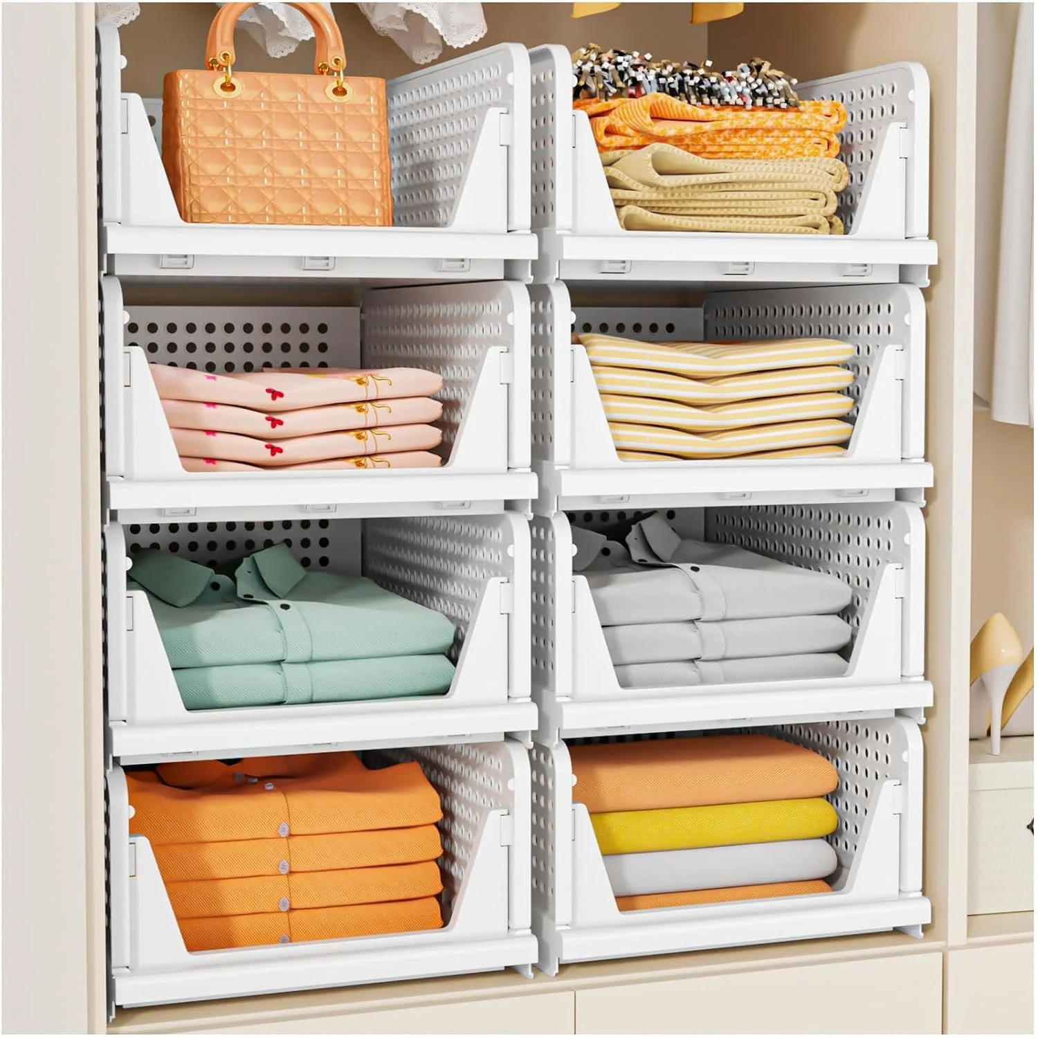 SNSLXH 5 Pack Stackable Closet Organizers and Storage,Closet Storage Basket - Image 2
