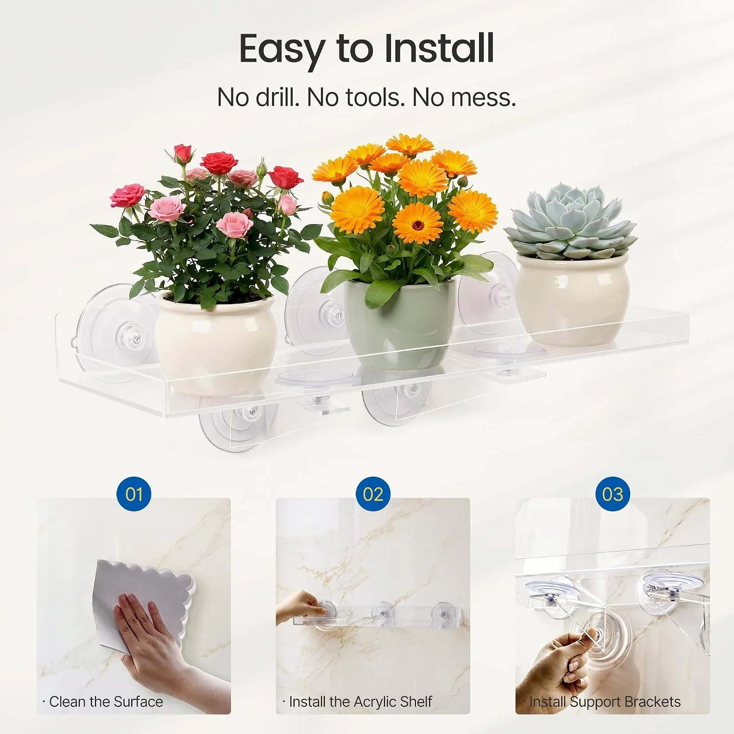 Pack Window Plant Shelves, 15.7 x 5.9 Inch Heavy Duty Suction Cup Shelf - Image 4