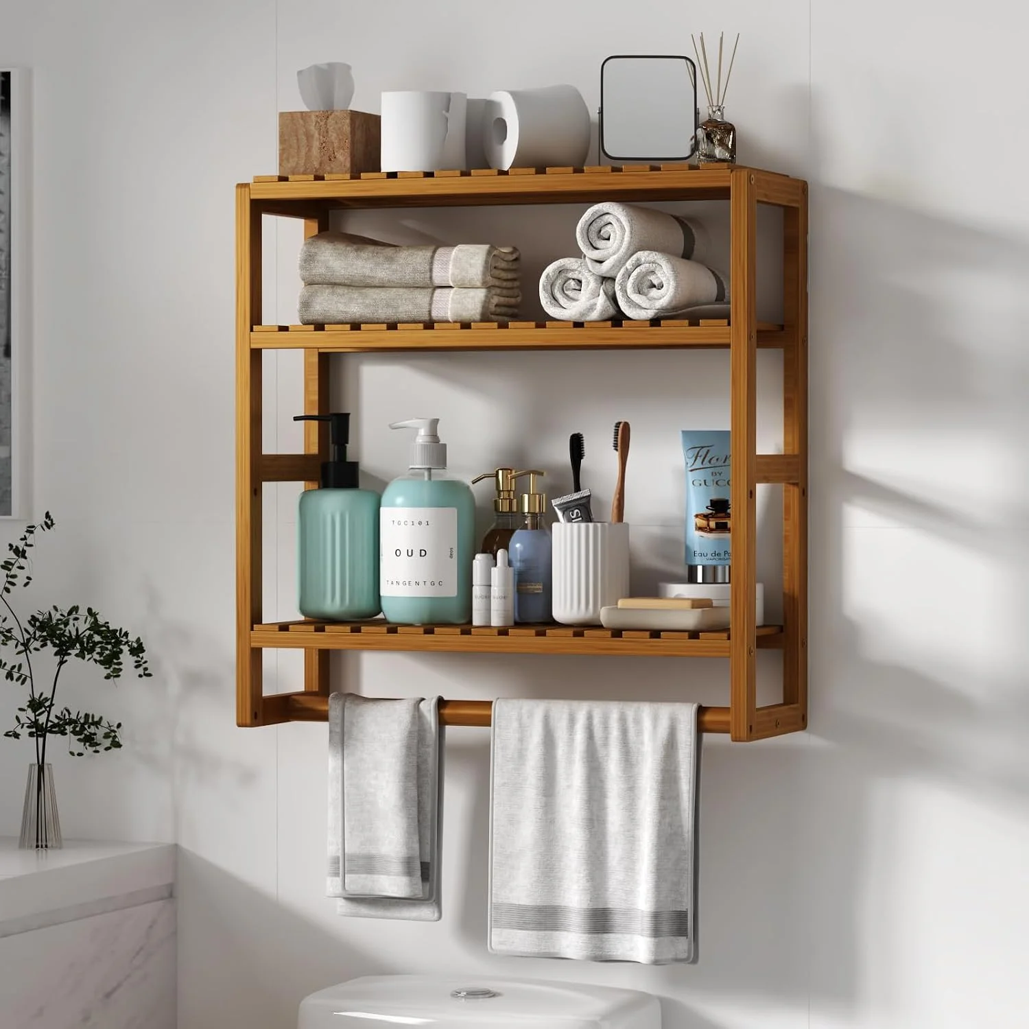Over The Toilet Storage Bathroom Shelves Wall Mounted 3 Tier Black - Image 5