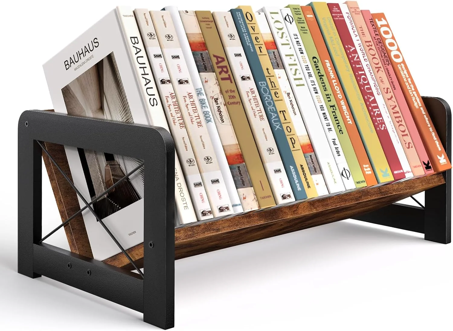 Desktop Bookshelf Organizer, Wood Slanted Desk Bookshelf, Small Tabletop Book Rack, Portable Mini Bookcase for Book Display, Cookbooks, Kids Reading, Office & Home Storage, Rustic Brown - Image 3