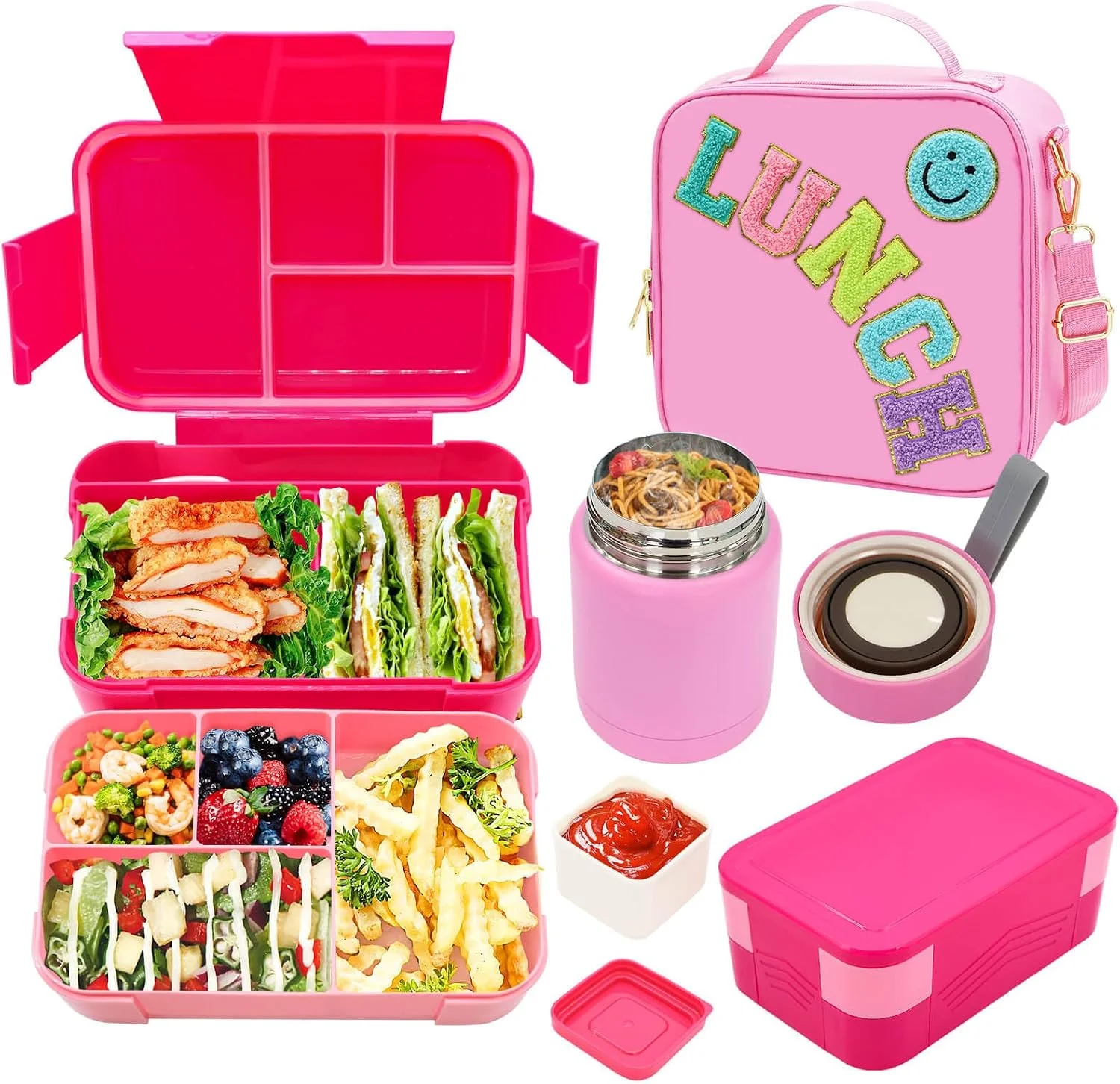 Lunch Box for Girls with 10oz Thermo, with 6 Compartment Bento Box, Purple Nylon Insulated Lunch Bag Adjustable Strap for Girl Kids Teens School - Image 3