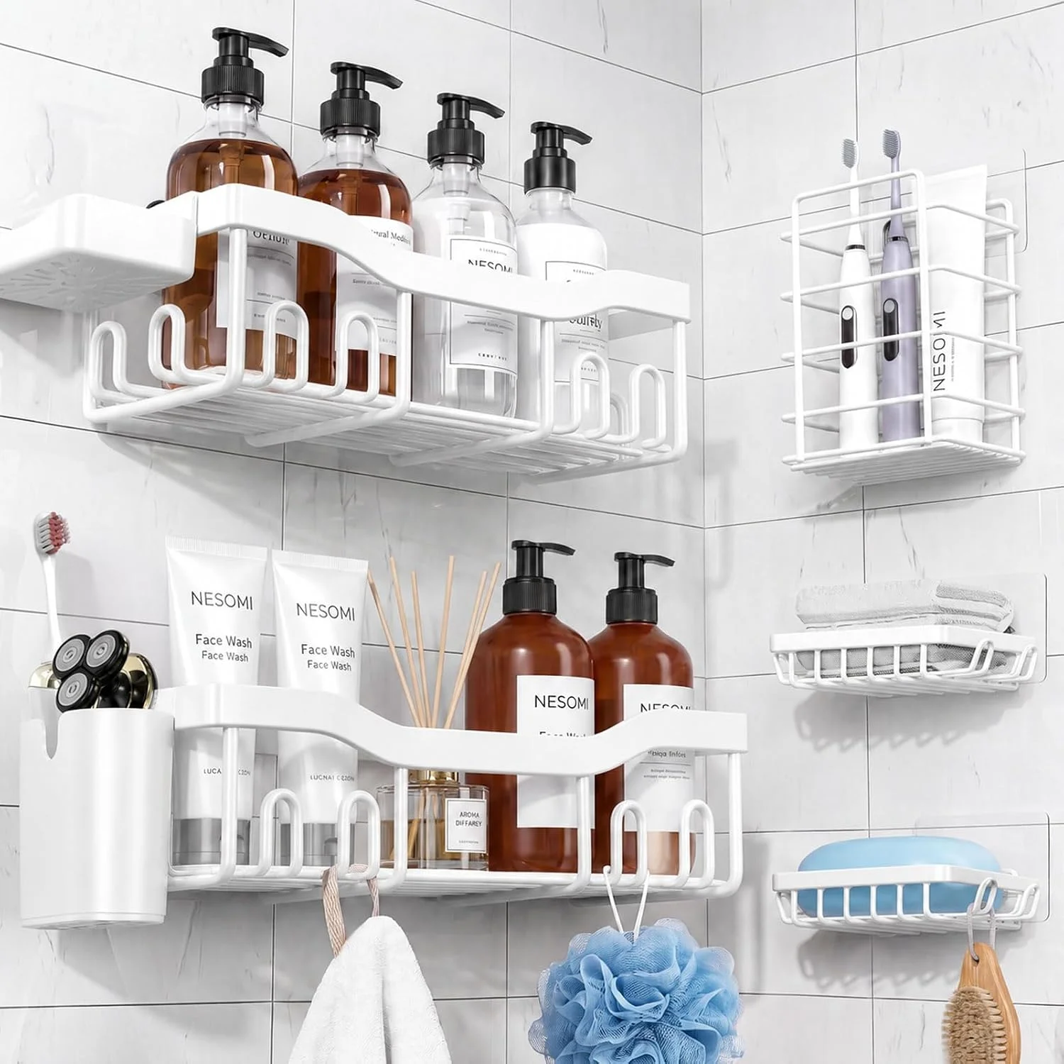 7-Pack Shower Caddy Adhesive, Stainless Steel Shower Organizer Shelf - Image 9