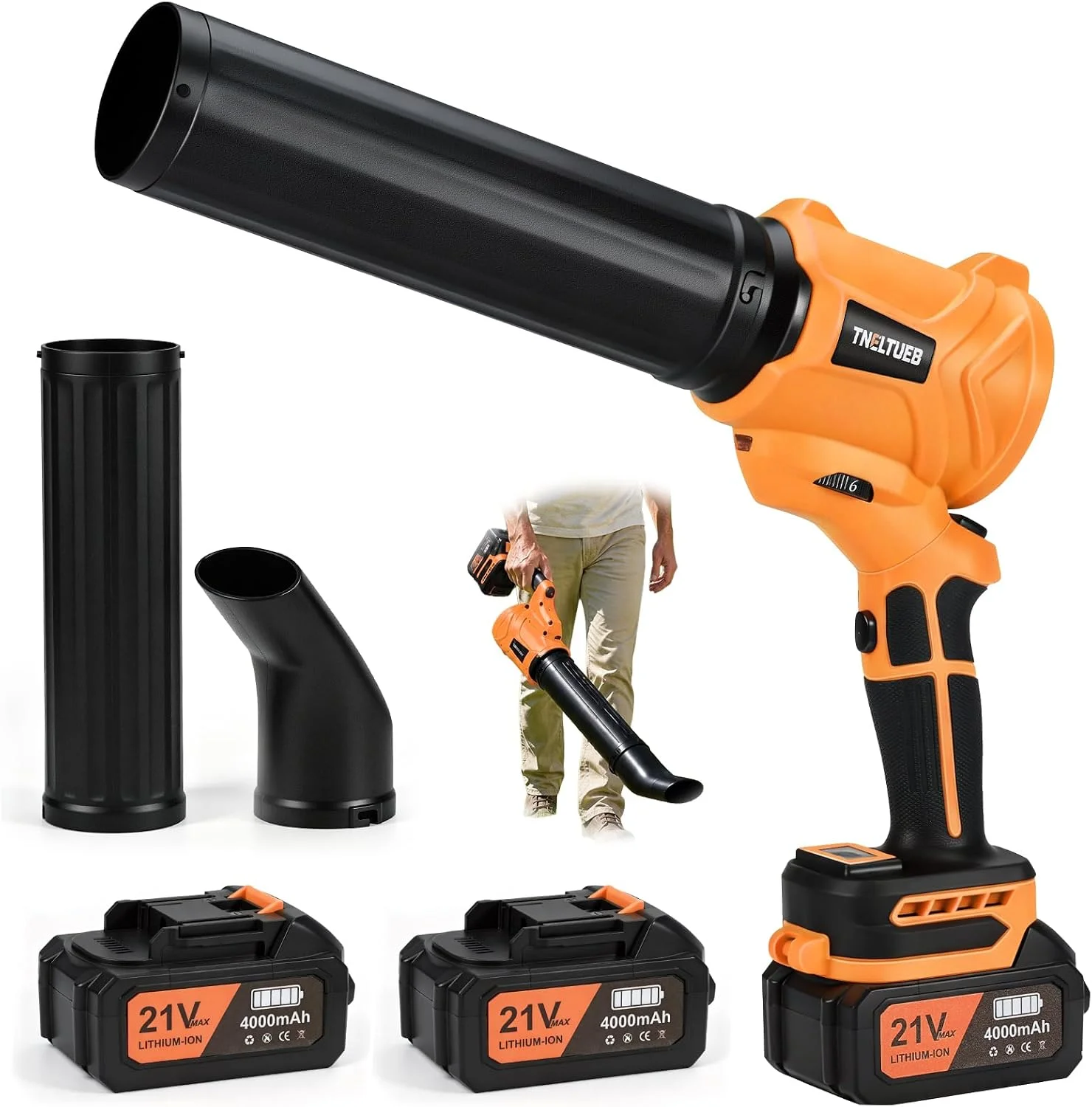 Blower, 180?? Rotating Cordless Leaf Blower with 2 x4Ah Batteries and Charger, 6 Speed Modes 980000 RPM Electric Handheld Blower - Image 2