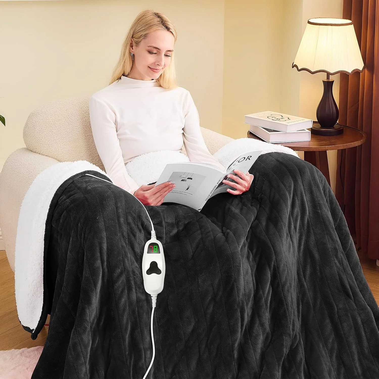 greenoak Heated Blanket Electric Throw 50X60, Heating Blanket with 10 Heat Levels 1/2/4/6/8 Hours Auto-Off, Fleece Soft Sherpa Blanket, Gifts for Grandma Mom Seniors, Misty Grey - Image 2