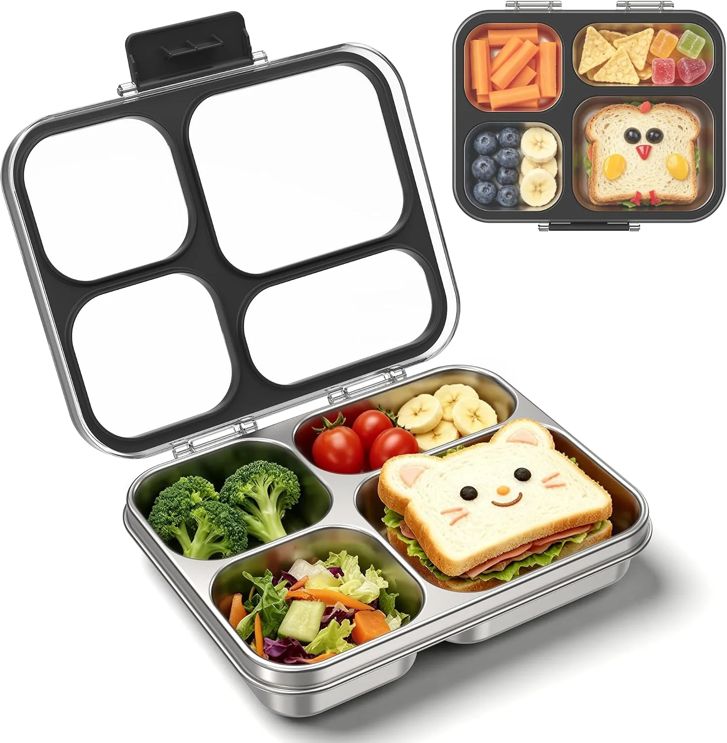 Reeple Stainless Steel Lunch Box for Kids, Leakproof 4 Compartment Kids Bento Lunch Box with Clear Lid, BPA-Free Steel Lunch Box Containers for School Travel (Blue) - Image 4