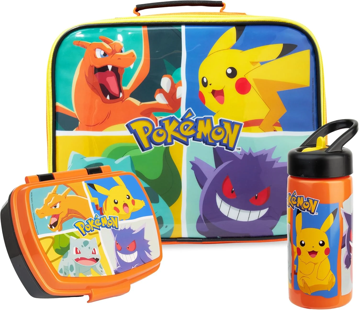 Trend Pokemon Kids Insulated Lunch Bag 3Pc Set with Reusable Lunch Box & 14.2-oz BPA-Free Water Bottle, Lightweight, Carry Handle & Name Card Window - Image 2