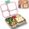 Reeple Stainless Steel Lunch Box for Kids, Leakproof 4 Compartment Kids Bento Lunch Box with Clear Lid, BPA-Free Steel Lunch Box Containers for School Travel (Blue)