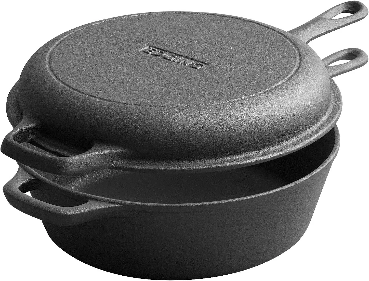EDGING CASTING 2-in-1 Pre-Seasoned Cast Iron Dutch Oven Pot with Skillet Lid Cooking Pan, Cast Iron Skillet Cookware Pan Set with Dual Handles, Indoor Outdoor for Bread/Frying/Baking/Camping/BBQ, 5 Qt