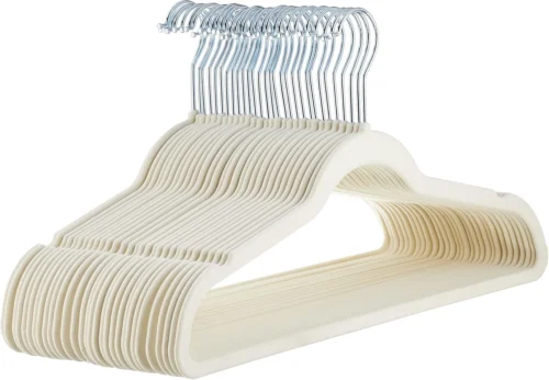 Alternative view of Amazon Basics Slim, Velvet, Non-Slip Suit Clothes Hangers, Ivory/Silver - Pack of 30