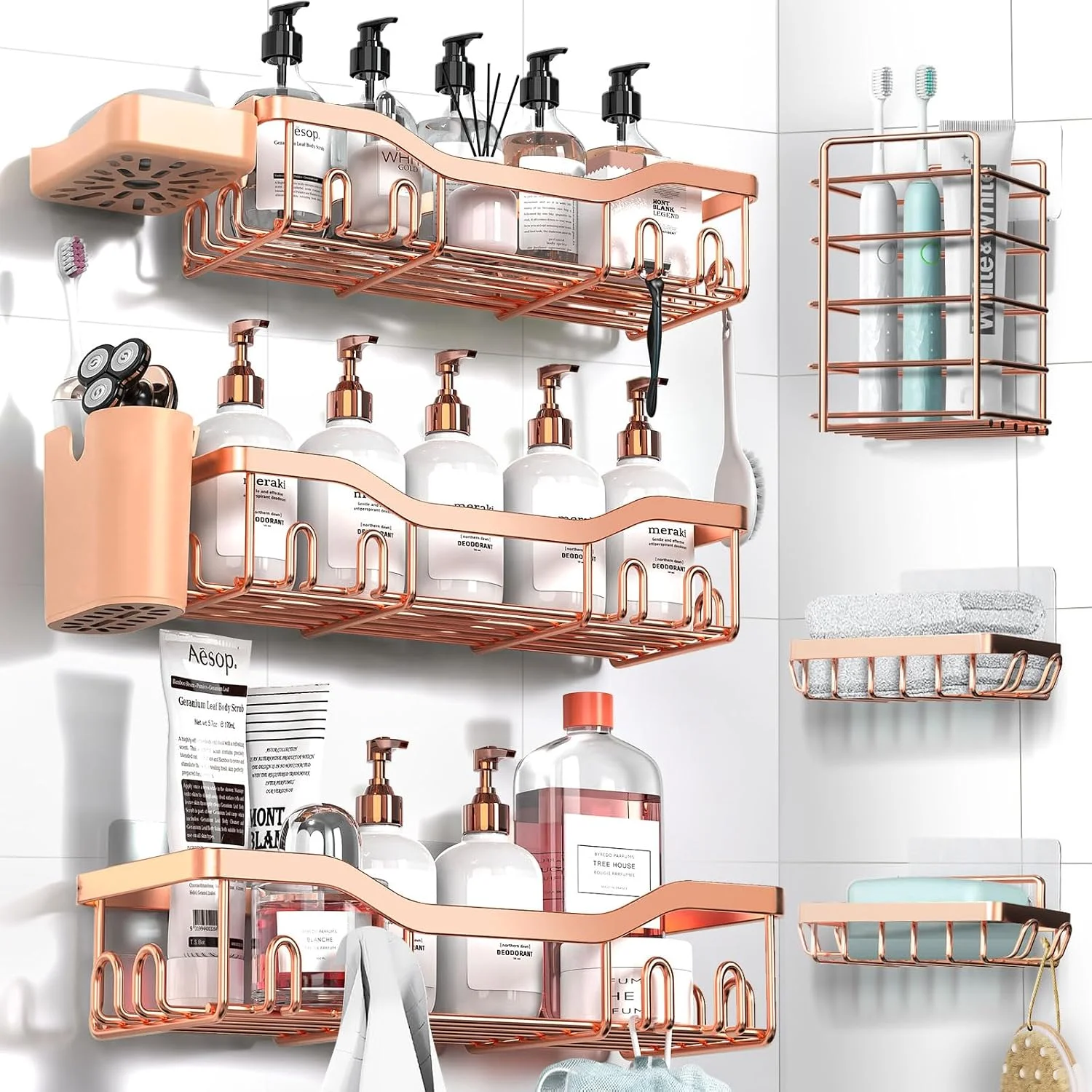 7-Pack Shower Caddy Adhesive, Stainless Steel Shower Organizer Shelf - Image 10