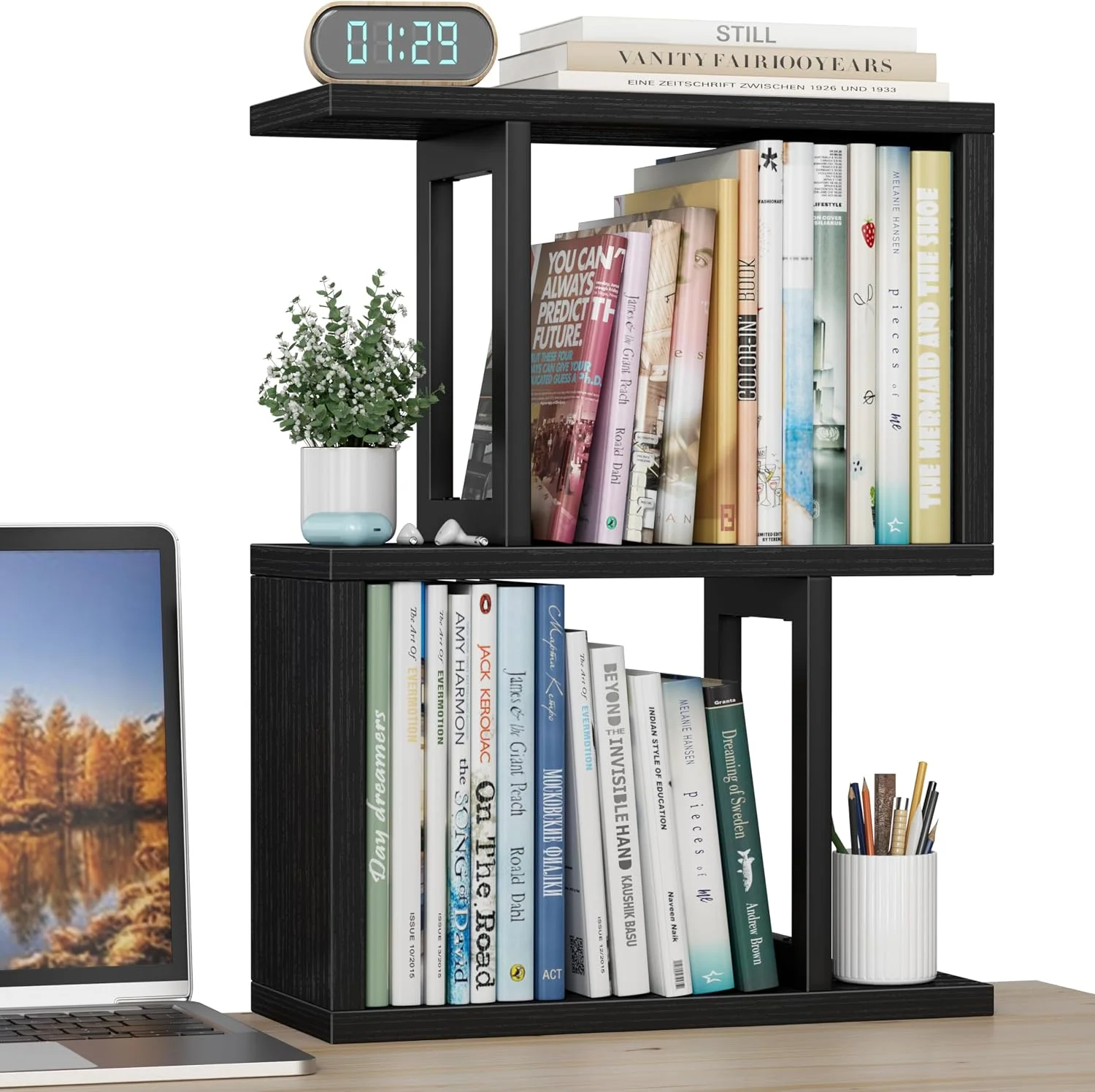 Small Desktop Bookshelf for Top of Desk Shelf - Mini White Table Bookcase 3-Tier Shelves Storage Book Organizer Hutch for Dorm Office College - Image 4