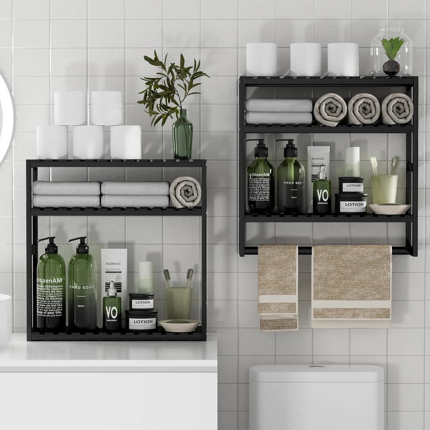 100% Bamboo Towel Rack Bathroom Storage Shelves Over Toilet Towel Bar - Image 4