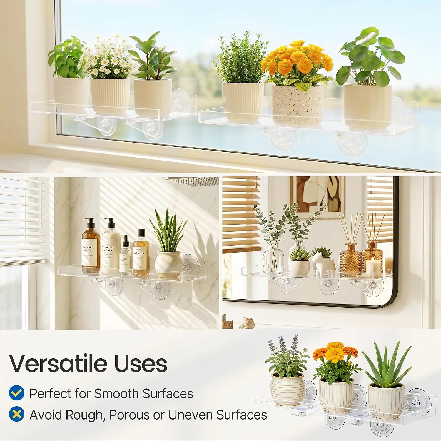Pack Window Plant Shelves, 15.7 x 5.9 Inch Heavy Duty Suction Cup Shelf - Image 7