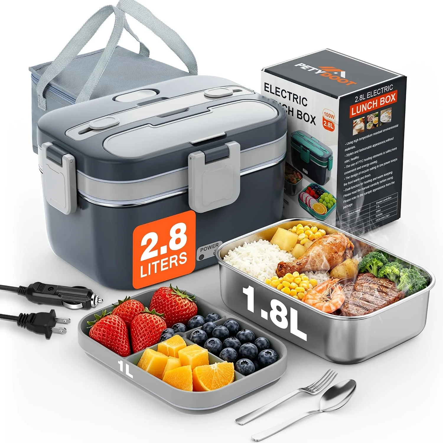 2.8L Electric Heated Lunch Box 100W Portable Food Warmer for Adult - Image 2