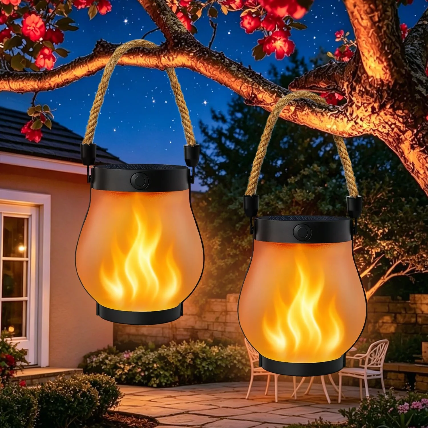 Pack Solar Lanterns Outdoor Waterproof, Flickering Flame Solar Lights - Image 4