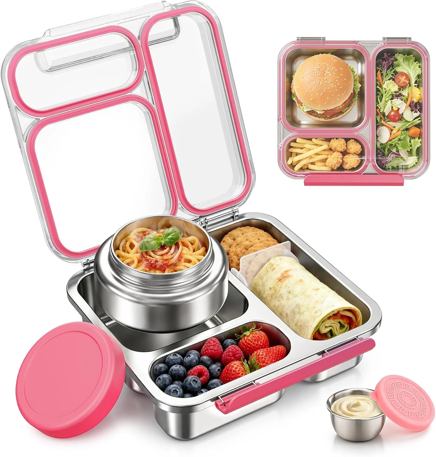 Stainless Steel Bento Box Kids Adult with 7oz Insulated Food Jar, Transparent Lid Metal Lunch Box With Soup Thermal Jar - Image 2