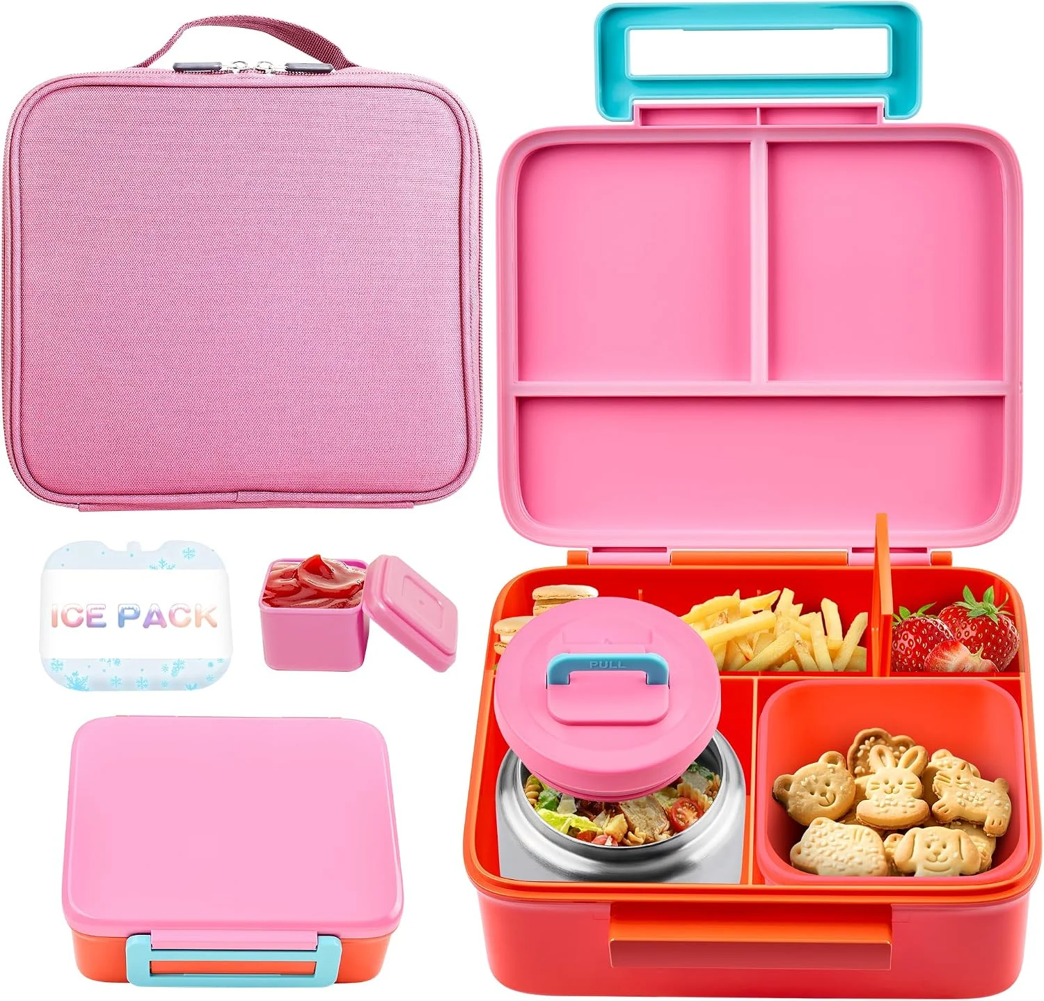 Bento Lunch Box for Kids with Thermo, Leakproof Bento Box with 8oz Insulated Food Jar, Lunch Bag, BPA Free Dishwasher Safe 4 Compartment Container for School Girls Boys (Blue) - Image 4