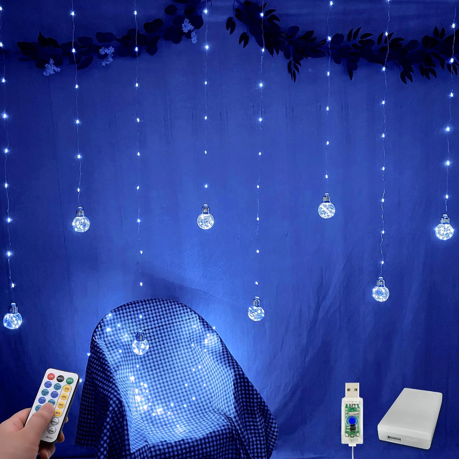 Wishing Ball Curtain Lights 200 LED Window Curtain String Lights with Remote, USB Battery Powered Twinkle Globe Fairy Lights for Wedding Party Bedroom - Image 3