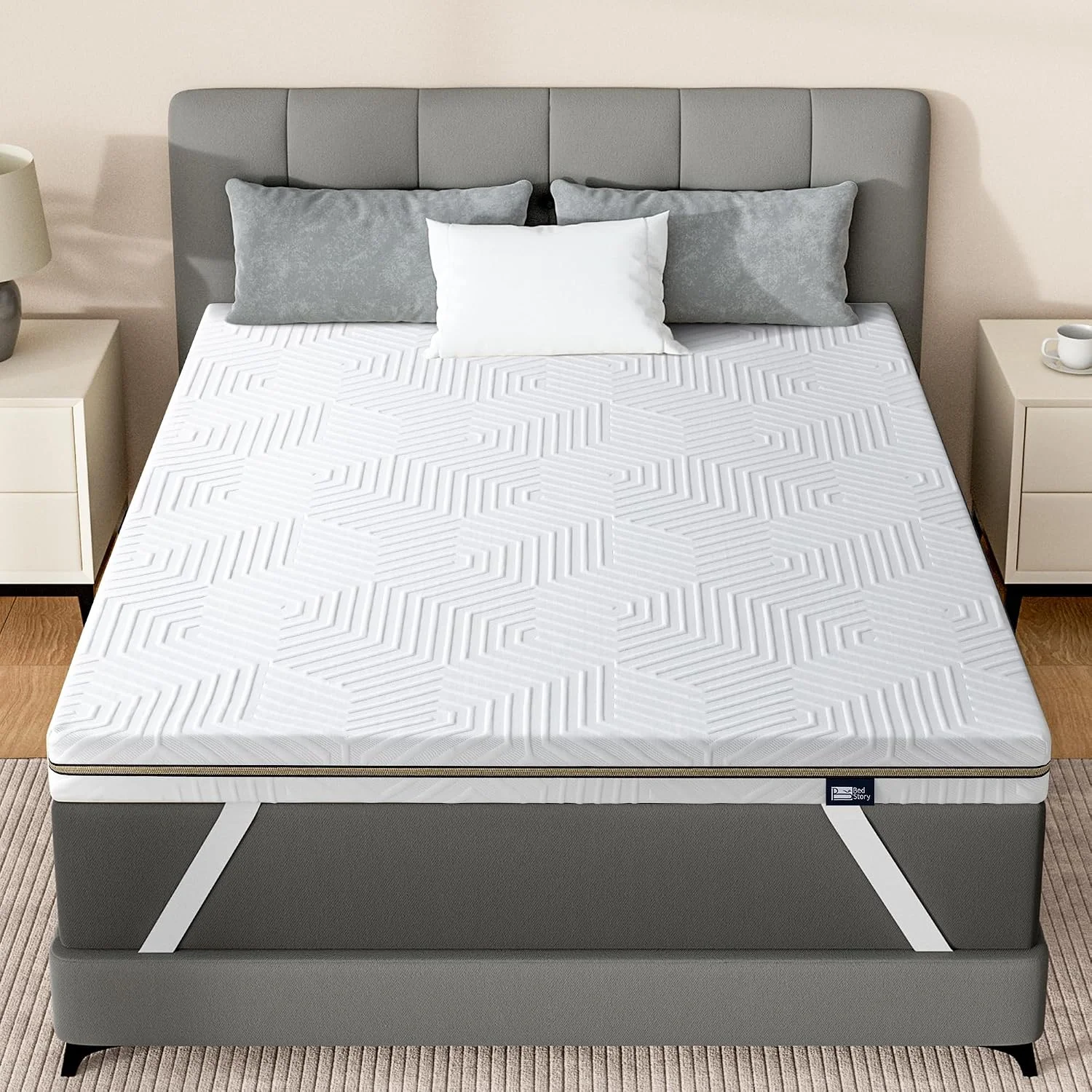 BedStory Memory Foam Mattress Topper Queen, 3 Inch Bamboo Charcoal Mattress Topper with Removable Cover, Back Pain Pressure Relief Reversible Surmatelas Queen, No Odor CertiPUR-US Certified 60x80 Inch - Image 2