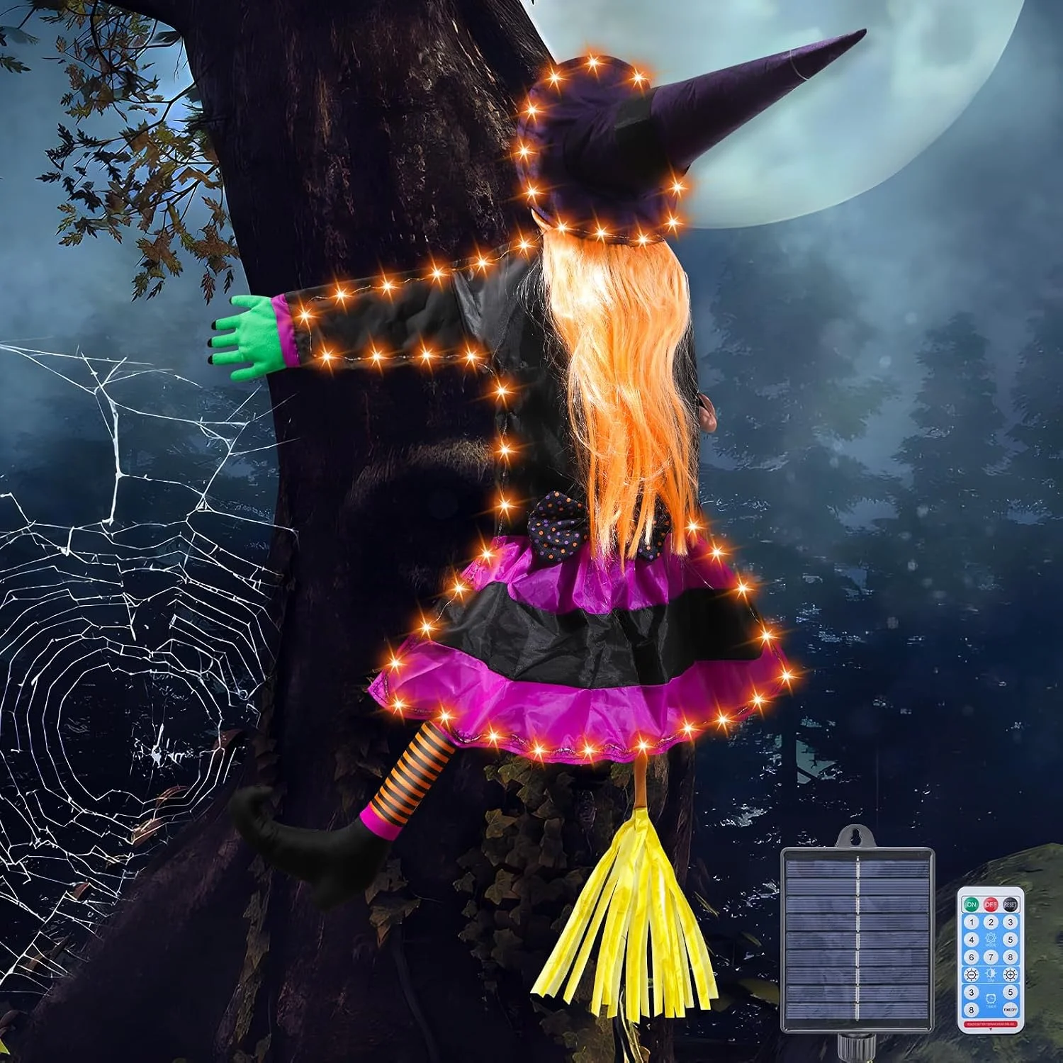 Halloween Decorations Outdoor, Solar Witch, Orange Purple - Image 2