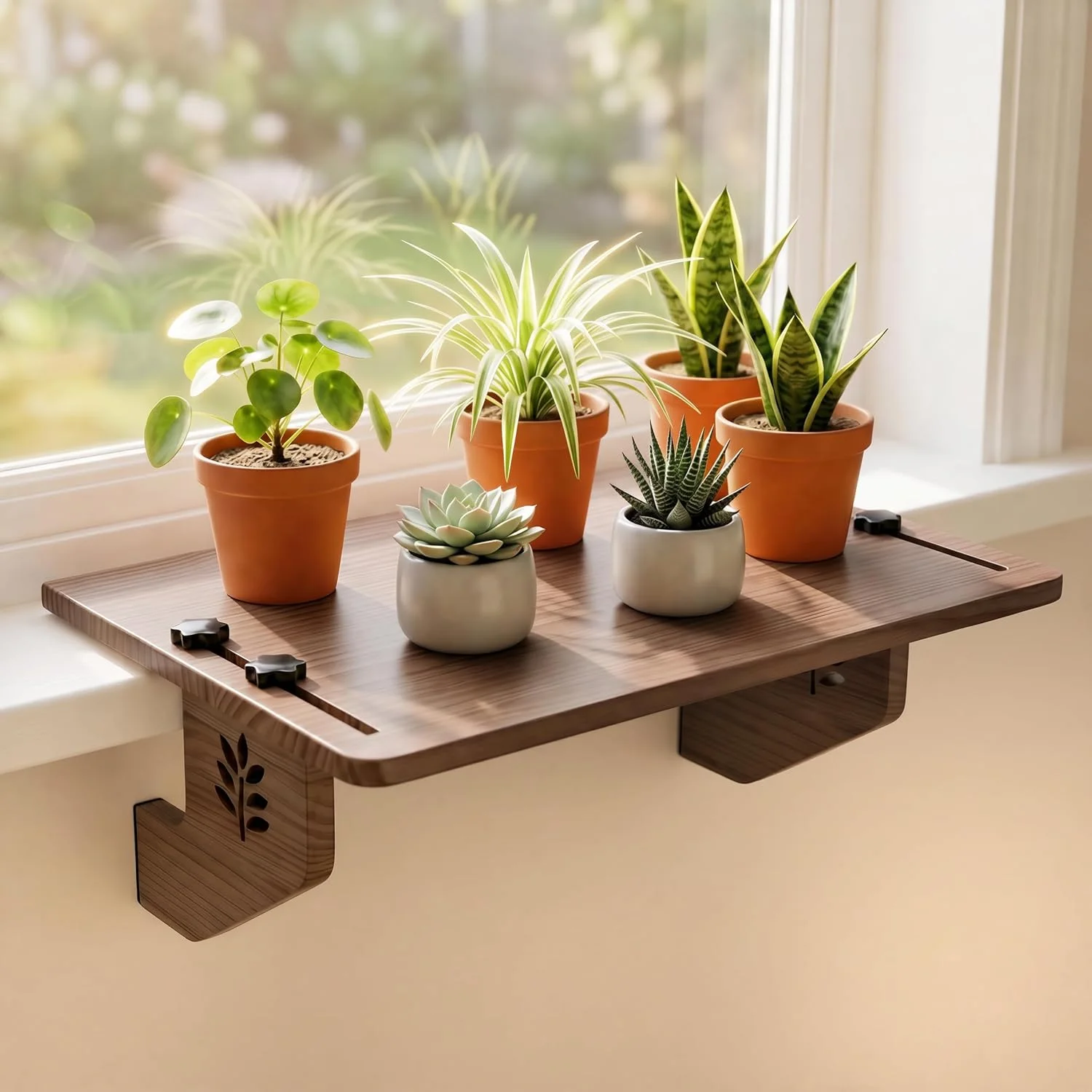 Window Shelf for Plants, 17''x13'' Solid Wood Window Sill Extender, Renter Friendly No Damage - Window Plant Shelf, Holds Up to 30 LBS, Natural Pine Color - Image 2
