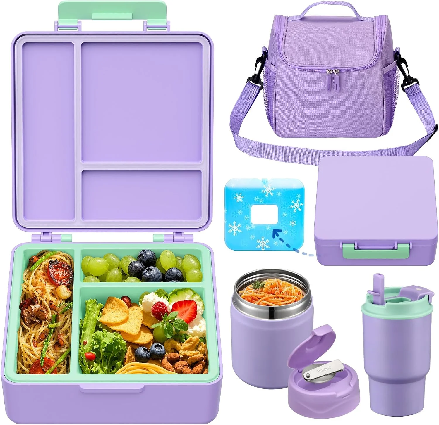 Bento Lunch Box for Kids with 17oz Soup Thermo, Insulated Tumbler Water Bottle and Insulated Lunch Bag, Leak-Proof 3 Compartment Lunch Food Container with Ice Pack for Kids to School-Dinosaur - Image 4