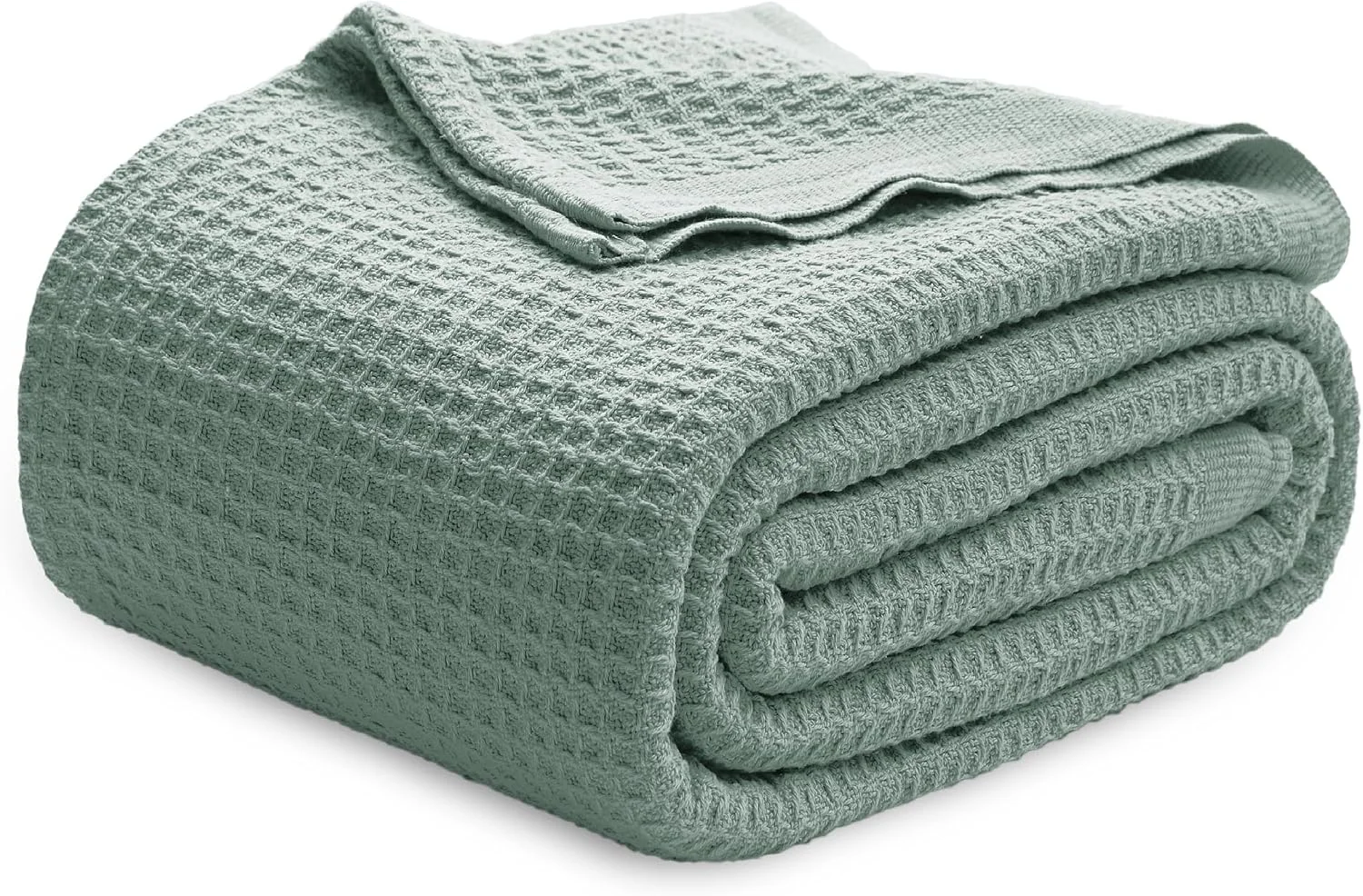 Bedsure 100% Cotton Blanket, Waffle Weave, Queen Size, White, 90x90 - Image 2