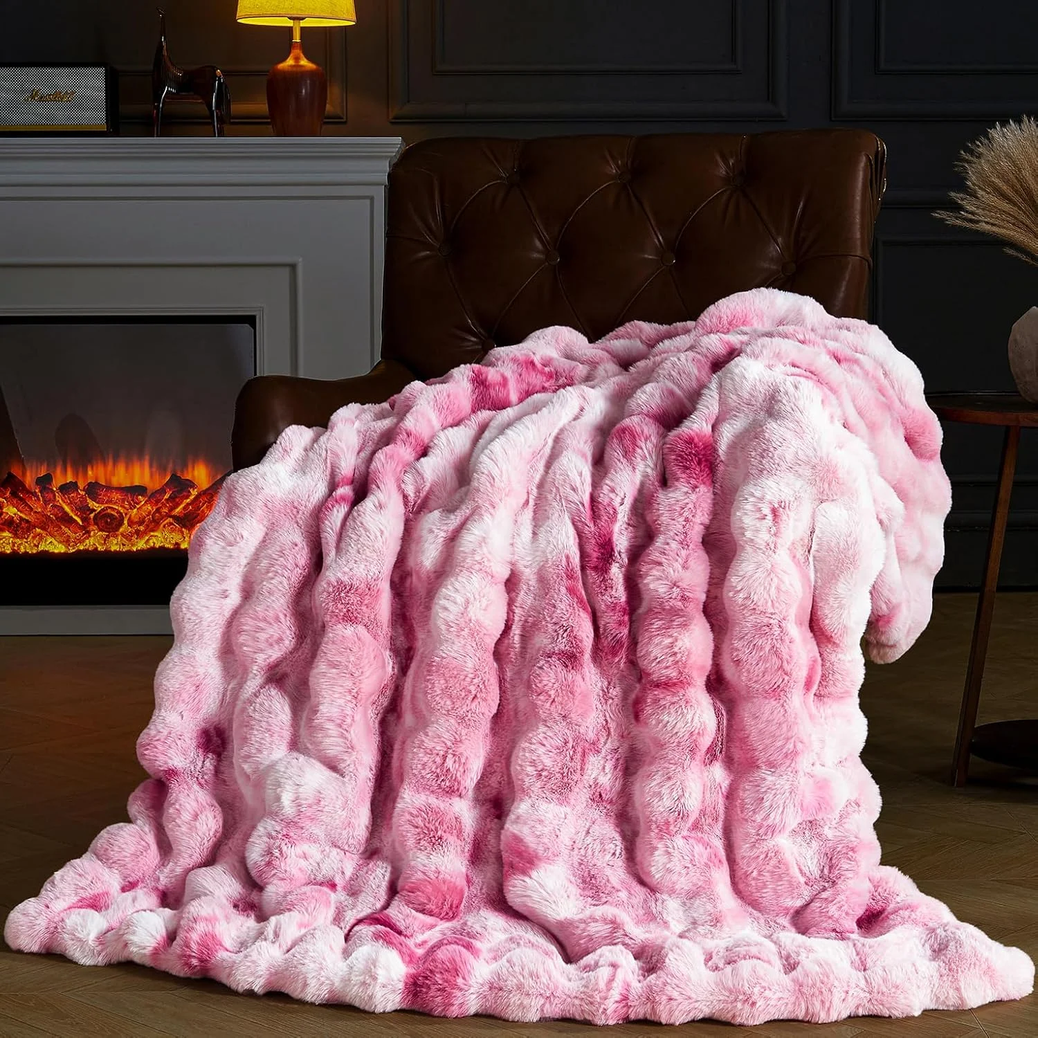 PLUUSHUU Faux Fur Throw Blanket for Couch, Fluffy Fuzzy Plush Bubble Blanket, Soft Warm Cozy Shaggy Rabbit Blanket, Luxury Decorative Gifts for Sofa Bedroom Living Room, 60x50inch (Cow Print-Brown) - Image 4