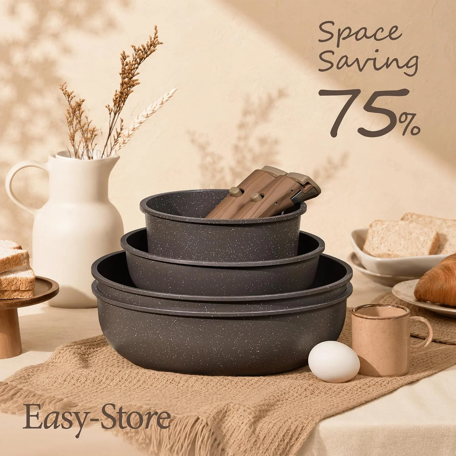 CAROTE 27pcs Pots and Pans Set Non Stick, Detachable Handle Cookware - Image 4