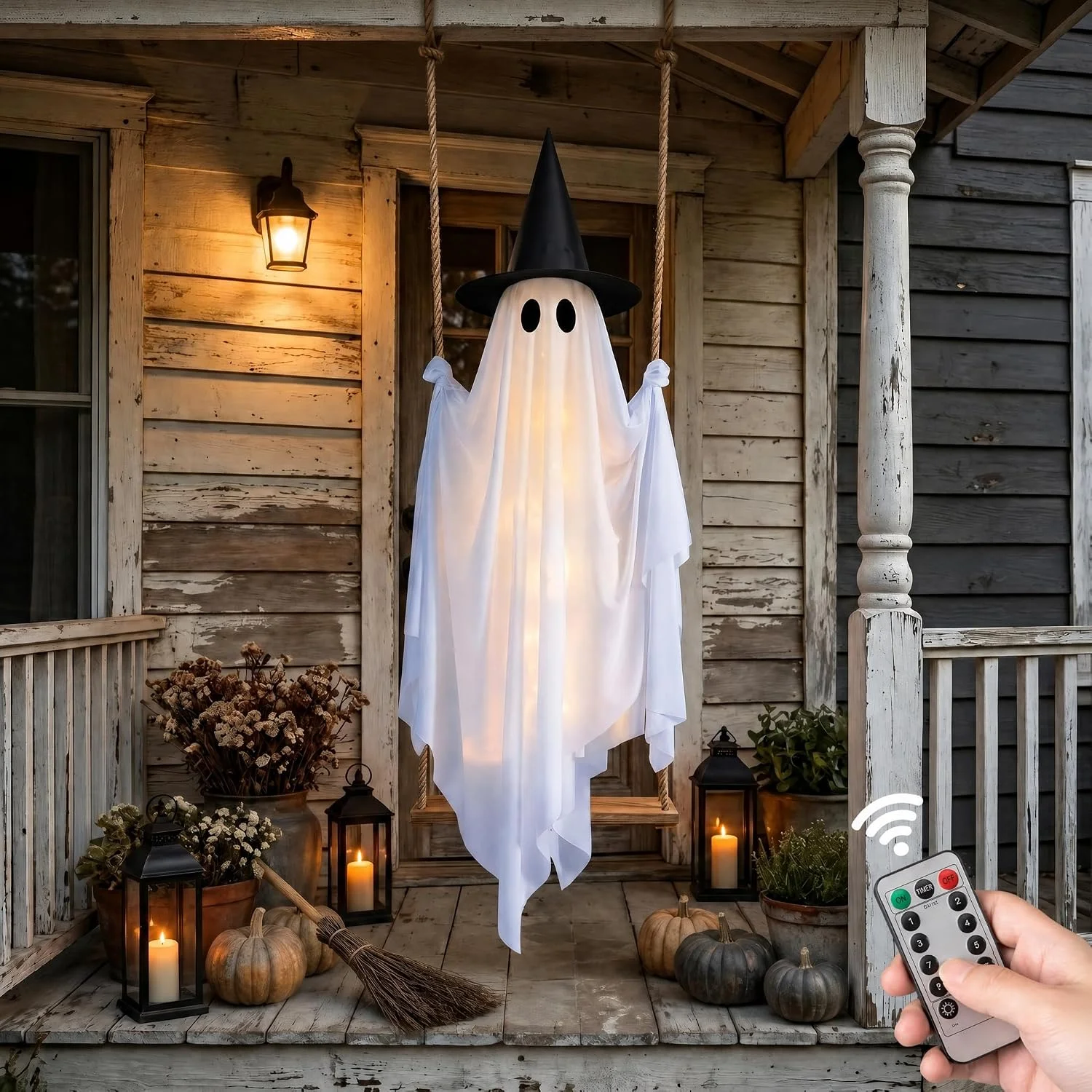 Halloween Swinging Ghost Outdoor Decor, Spooky Hanging Ghost Decorations - Image 2