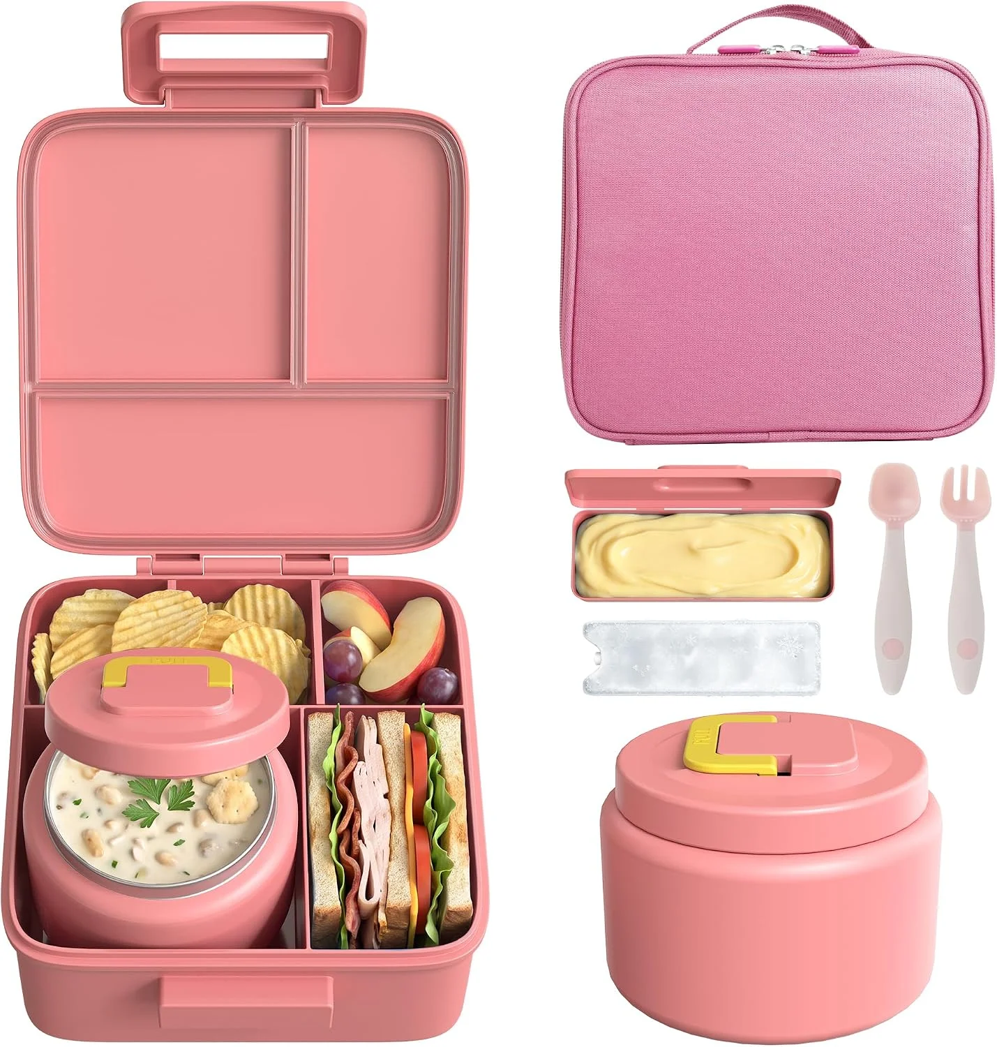 MAISON HUIS Bento Lunch Box with 8oz Soup Thermo and Insulated Lunch Bag, Kids Leakproof Lunch Food Containers with 5 Compartment, Boys Girls Thermo Hot Food Jar for Travel, School, BPA Free (Black) - Image 3