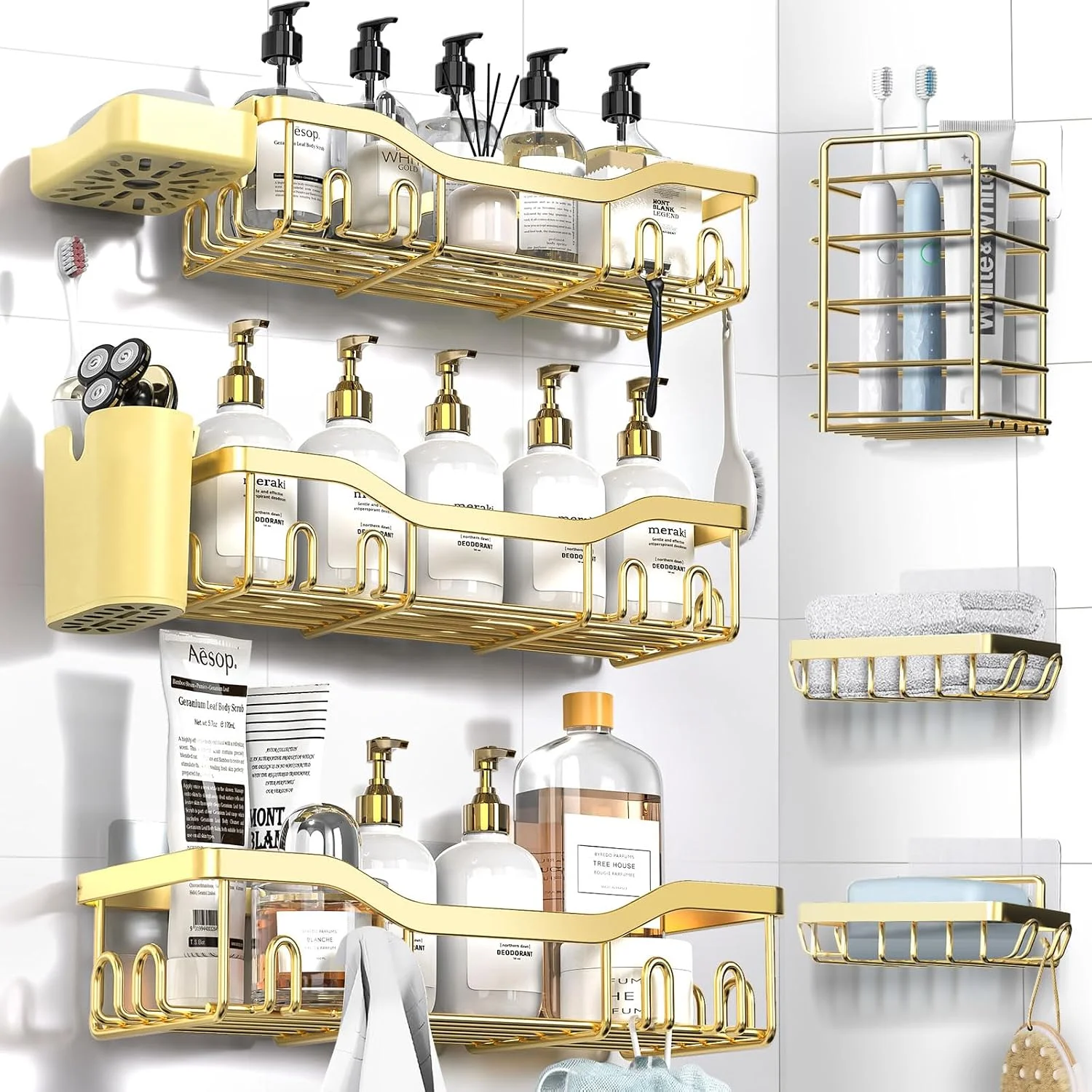 7-Pack Shower Caddy Adhesive, Stainless Steel Shower Organizer Shelf - Image 3