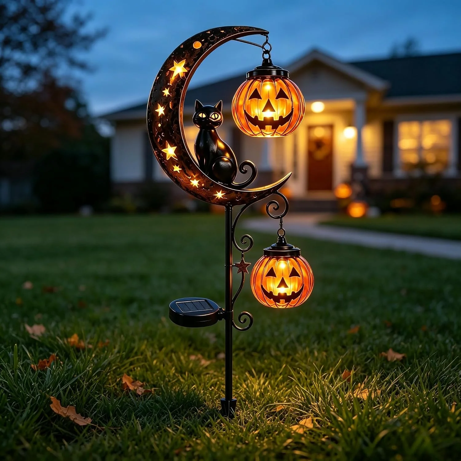 Solar Lights, Halloween Black Cat Pumpkin Moon Garden Stake Light - Image 2