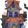 Madelyn Halloween Decorations, Lighted Halloween Village Houses with LED Lights, Resin Spooky Town Happy Haunted House for Home and Party Table Desk