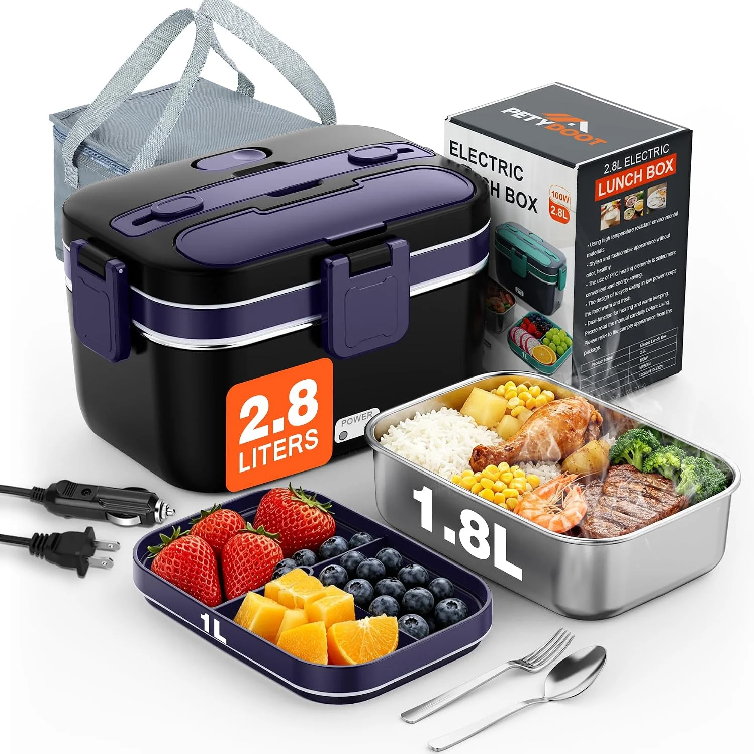 2.8L Electric Heated Lunch Box 100W Portable Food Warmer for Adult - Image 3