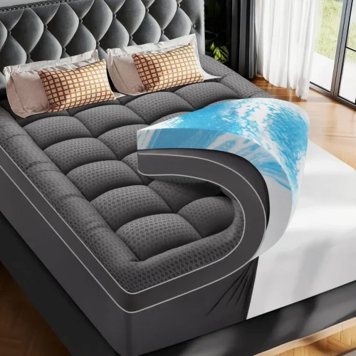 Premium Dual Layer 3 Inch Memory Foam Mattress Topper, 2 Inch Gel Memory Foam and 1 Inch Pillow Top Mattress Pad Cover for Back Pain, Soft Comfort Support(Queen Size 60 x 80)