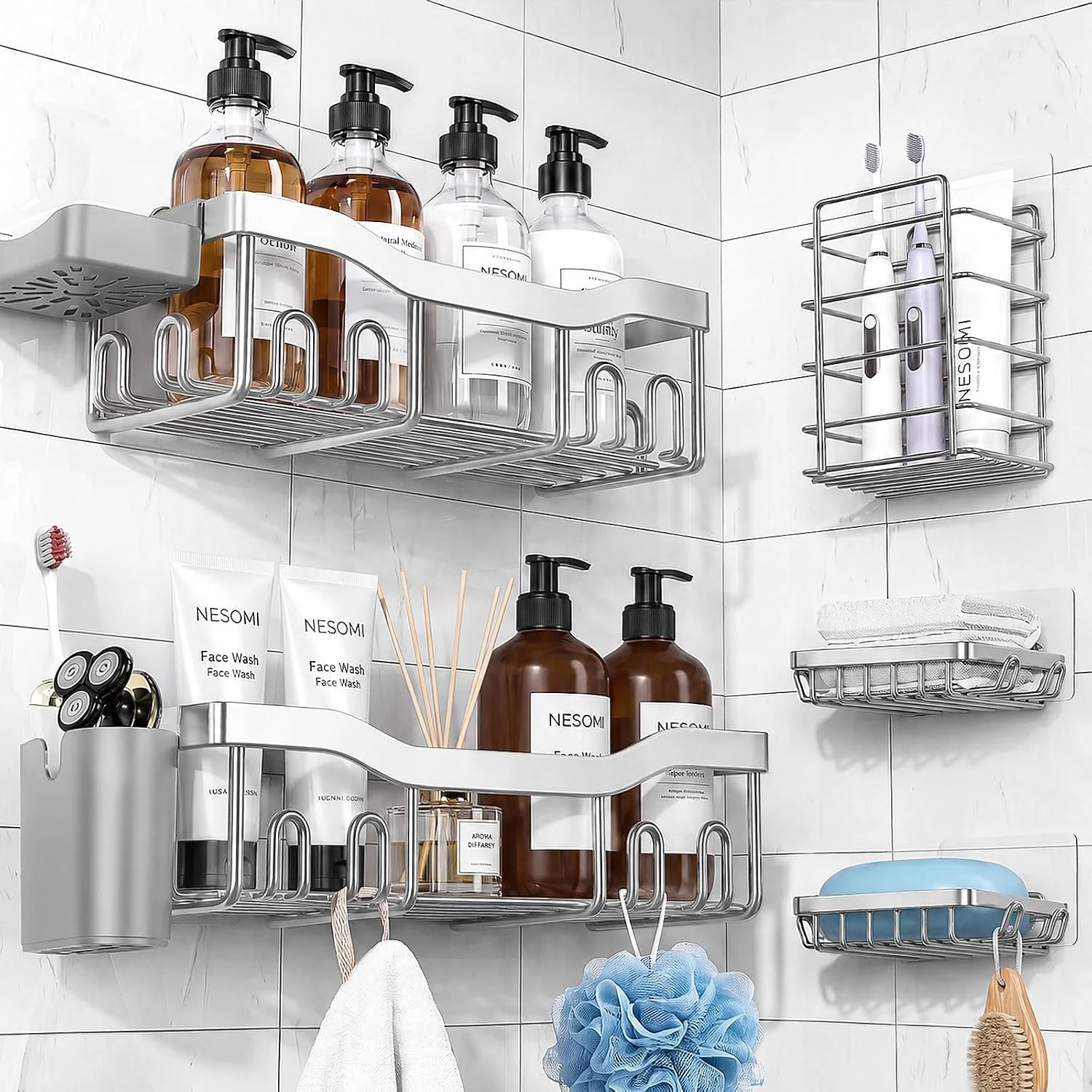 7-Pack Shower Caddy Adhesive, Stainless Steel Shower Organizer Shelf - Image 4