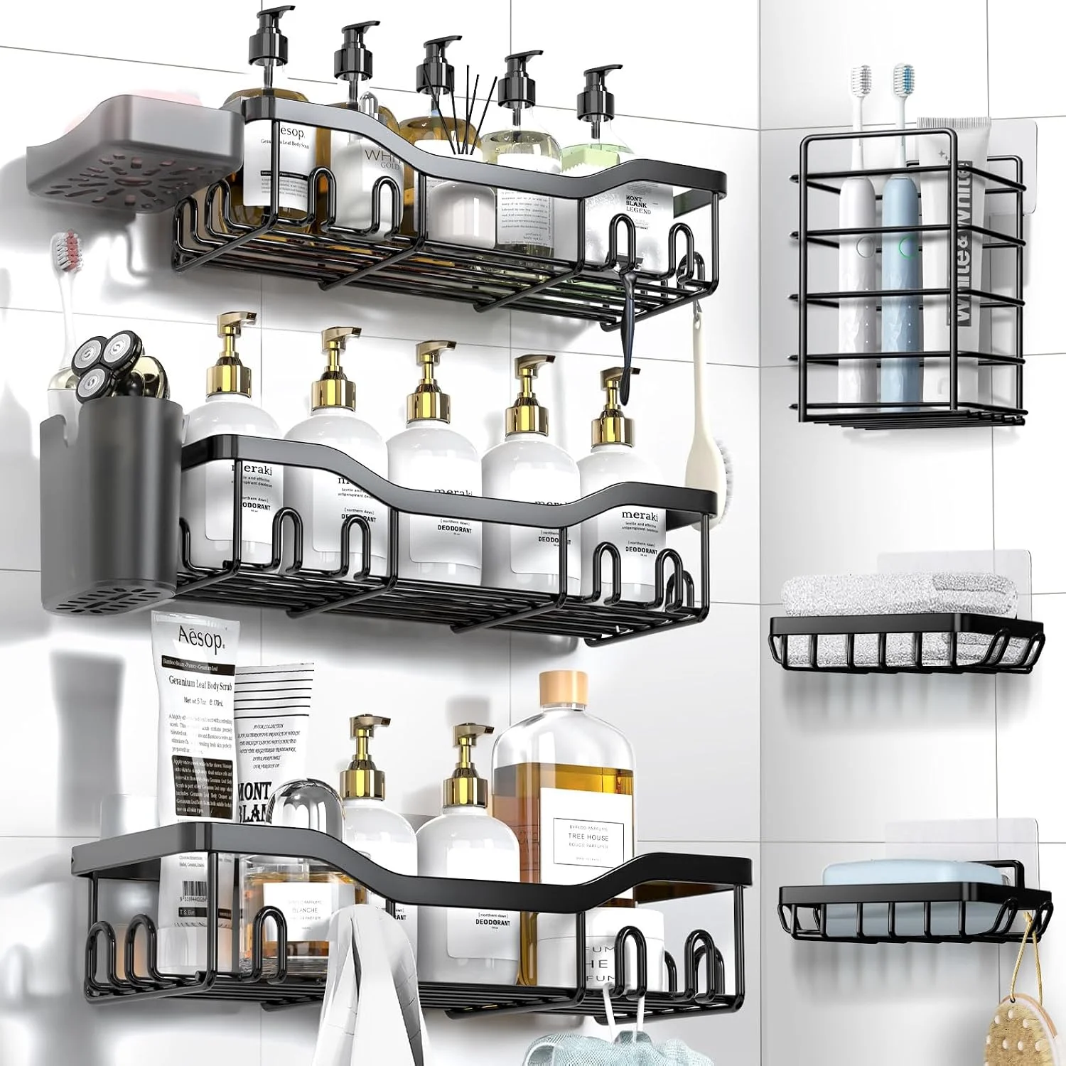 7-Pack Shower Caddy Adhesive, Stainless Steel Shower Organizer Shelf - Image 21