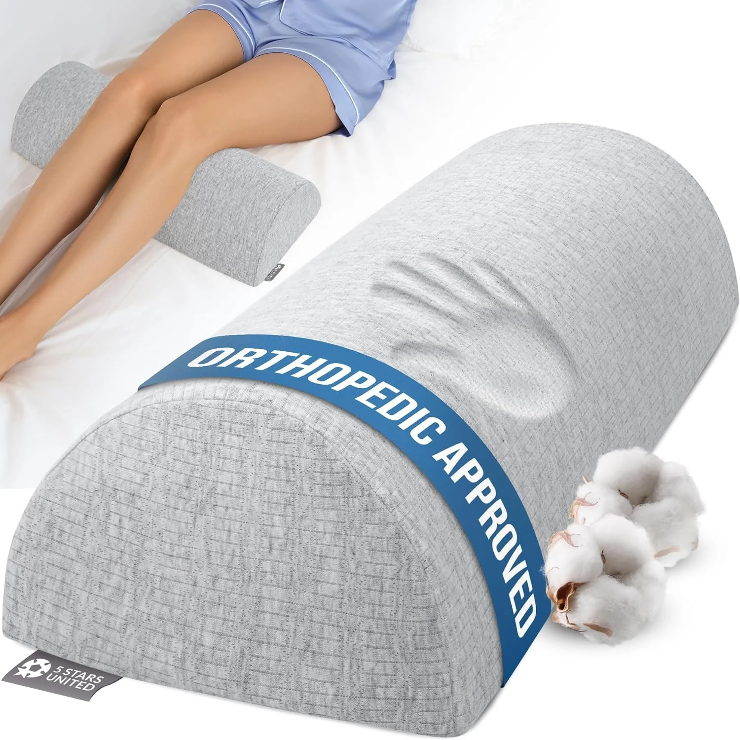 5 STARS UNITED Knee Pillow for Side Sleepers - Hip Pain Relief, Memory Foam Leg Cushion for Side Sleeping - Between Legs Pillow for Sciatica & Lower Back Pain, Arctic Gray - Image 2