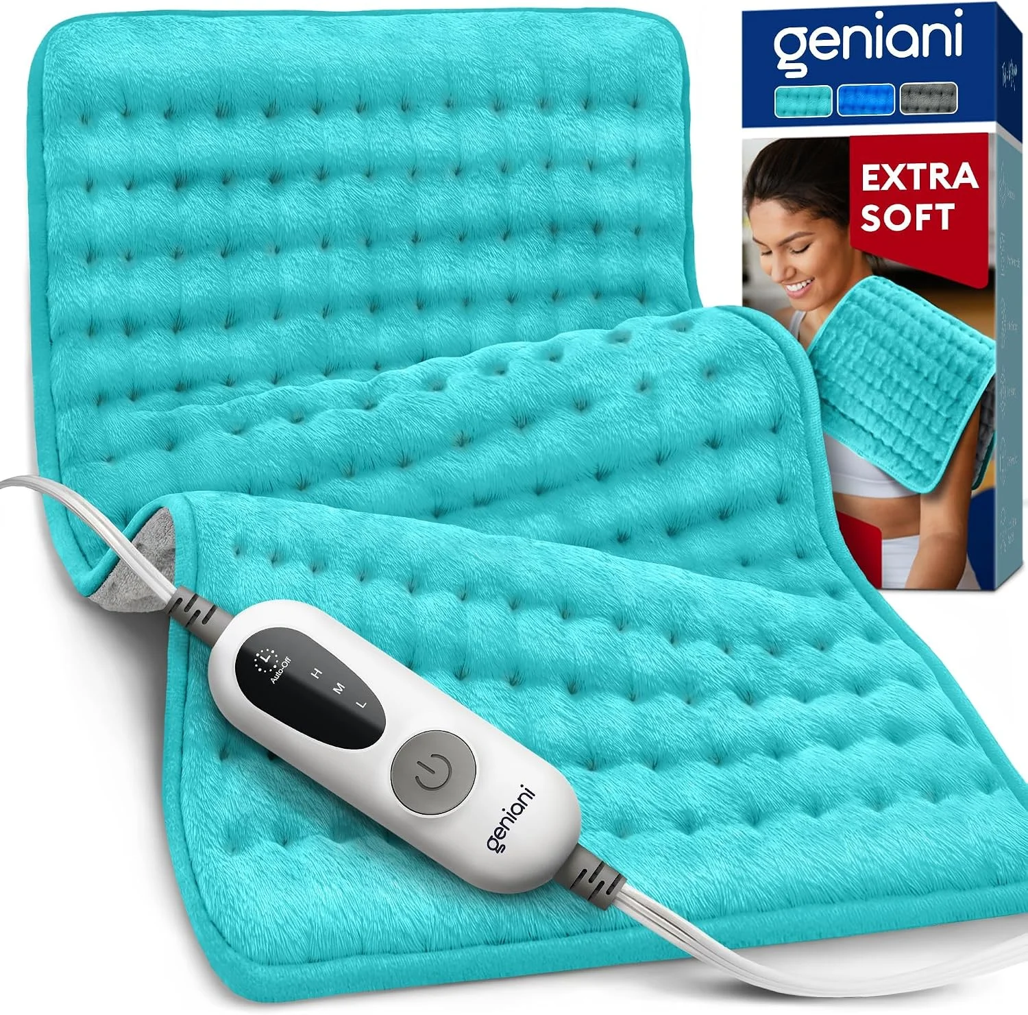 GENIANI Electric Heating Pad for Back Pain & Cramps Relief, Electric Throw, Self Care Gifts for Women, Heating Pad for Neck & Shoulder, Machine Washable Microplush, Auto Shut Off (12x24, Tabby Gray) - Image 2