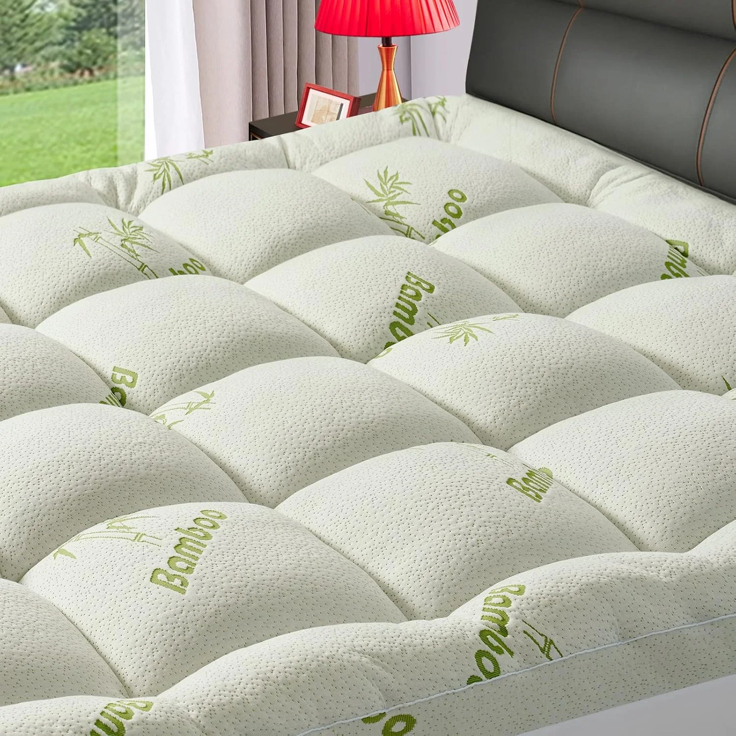 Premium Bamboo Queen Size Mattress Topper for Back Pain, 1200 GSM Quilted Fitted Extra Thick Mattress Pad for Bed,Pillow Top Mattress Cover with Deep Pocket Up to 21 Inches(60 * 80inch)