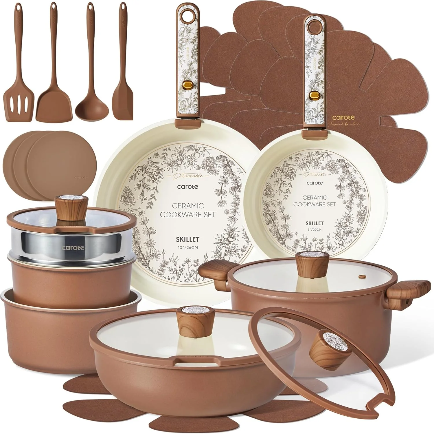 CAROTE 25pcs Ceramic Cookware Sets, Detachable Handle Pots and Pans Set - Image 2