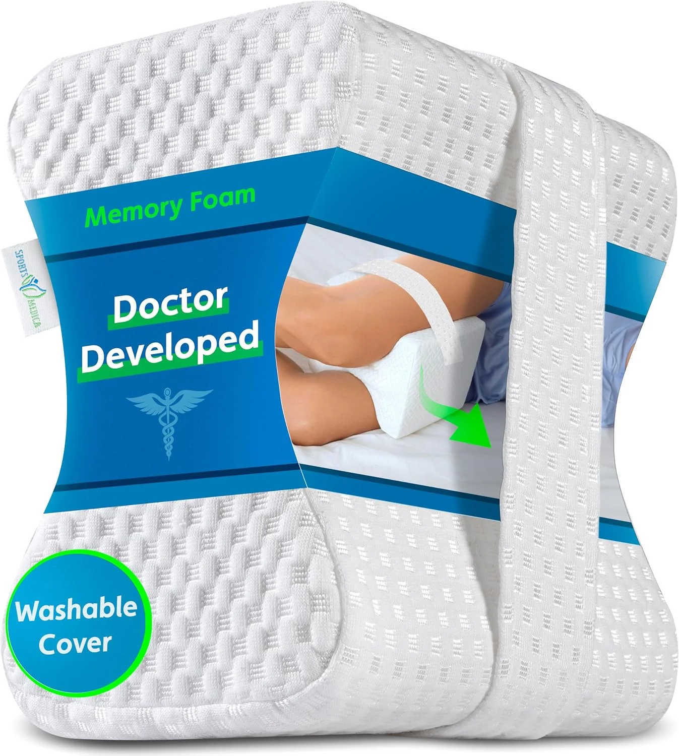 Ergonomic Knee Pillow for Side Sleepers - eHandbook Included - Memory Foam Knee Pillow for Sleeping on Side - Hip & Leg Wedge Cushion