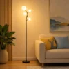 3 Globe Floor Lamp Mid Century Modern, Gold Standing Lamp with Frosted Glass Shade & LED Bulbs, Tall Pole Light with Foot Switch for Living Room