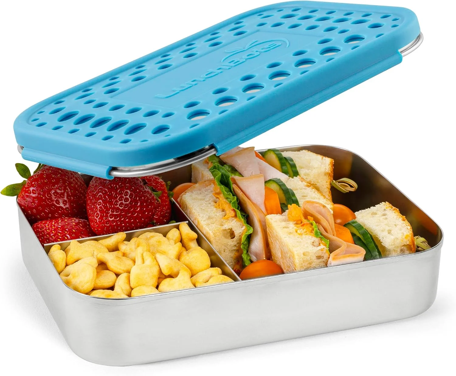 Medium Trio Stainless Steel Kids Bento Box 3-Section 32oz - Image 4