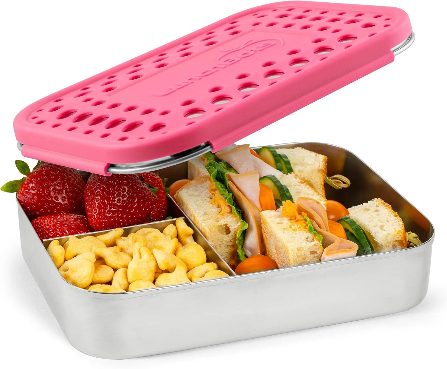 Medium Trio Stainless Steel Kids Bento Box 3-Section 32oz - Image 3